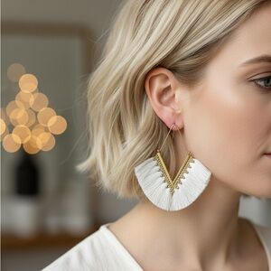 Elegant White and Gold Fringe Earrings
